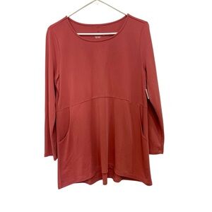 Soft Surroundings 3/4” Sleeve Button Back Top Pockets Round Neck Womens M